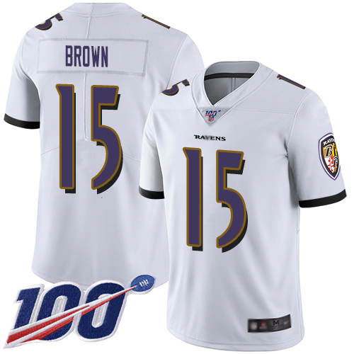 Baltimore Ravens Limited White Men Marquise Brown Road Jersey NFL Football 15 100th Season Vapor Untouchable